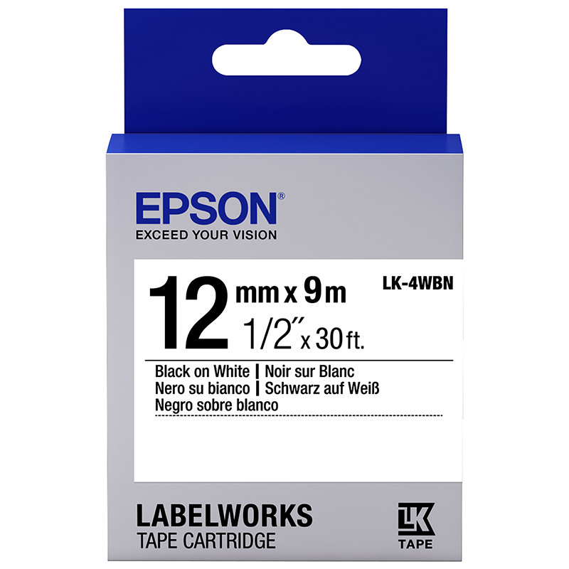 EPSON เทปพิมพ์อักษร รุ่น LK-5WBN เทปสีขาว ตัวอักษรสีดำ ขนาด 18 มม. x 9 ม.