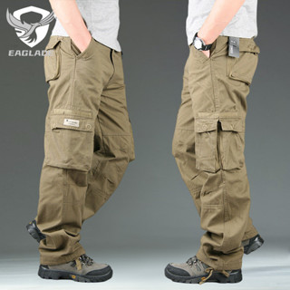 กางเกงคาร์โก้สไตล์ทหารสำหรับผู้ชาย สีเหลือง