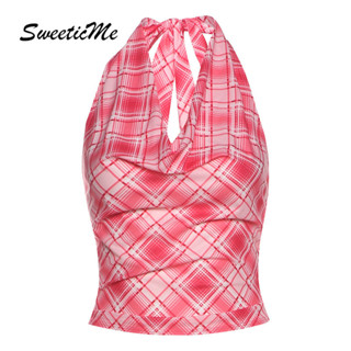 เสื้อลายสก๊อตแบบ halters camisole สตรี สำหรับใส่ลำลอง