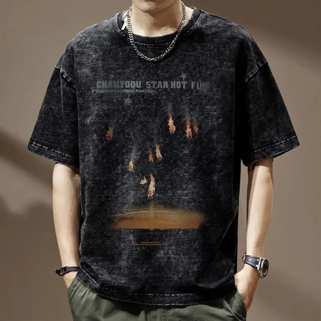 เสื้อยืดแขนสั้นคอกลม สีดำ ทำจากฝ้ายแท้ เหมาะสำหรับเด็กชาย