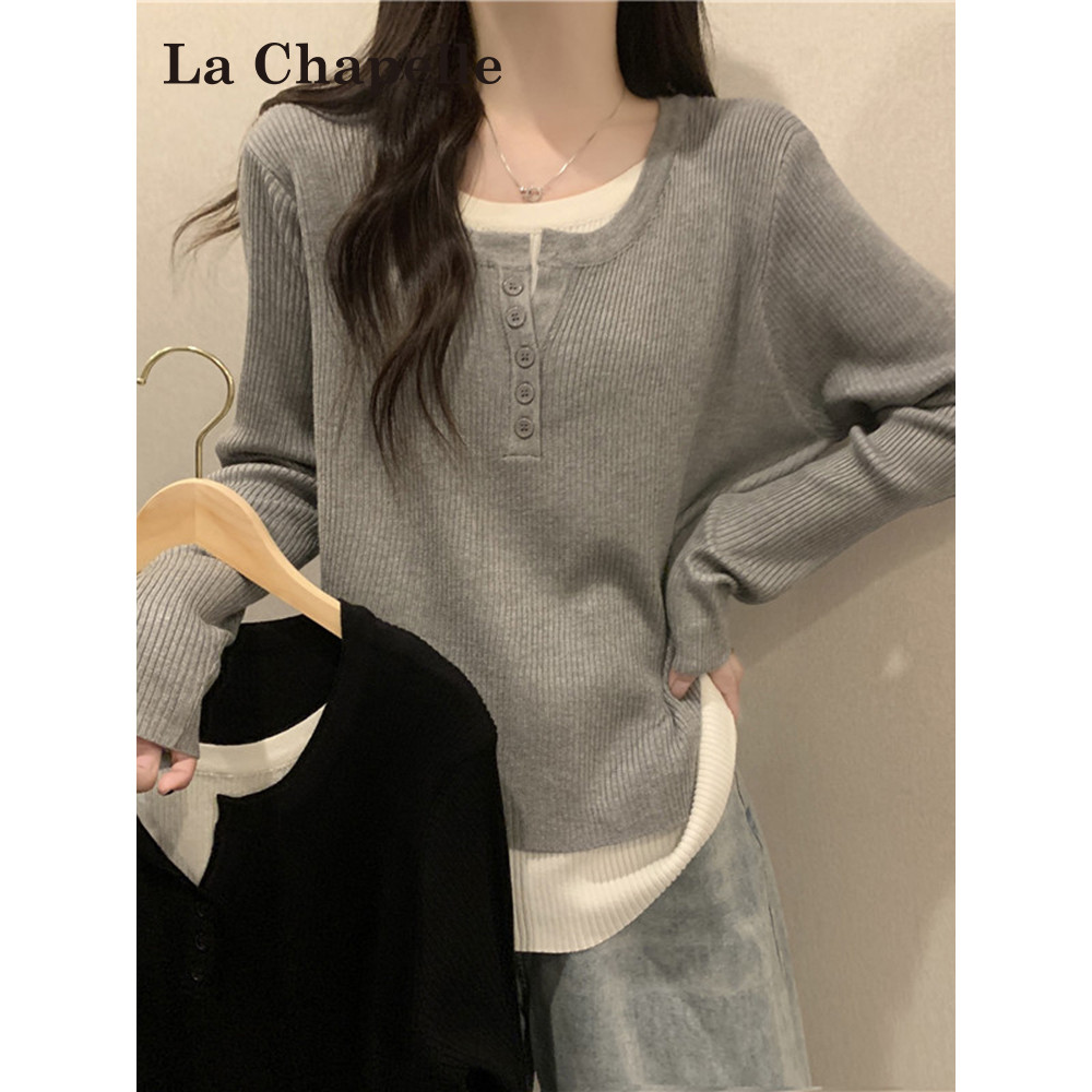 sculptor sweater สเวตเตอร์ Lashebel Grey Autumn Plus Size ปลอมสองชิ้น