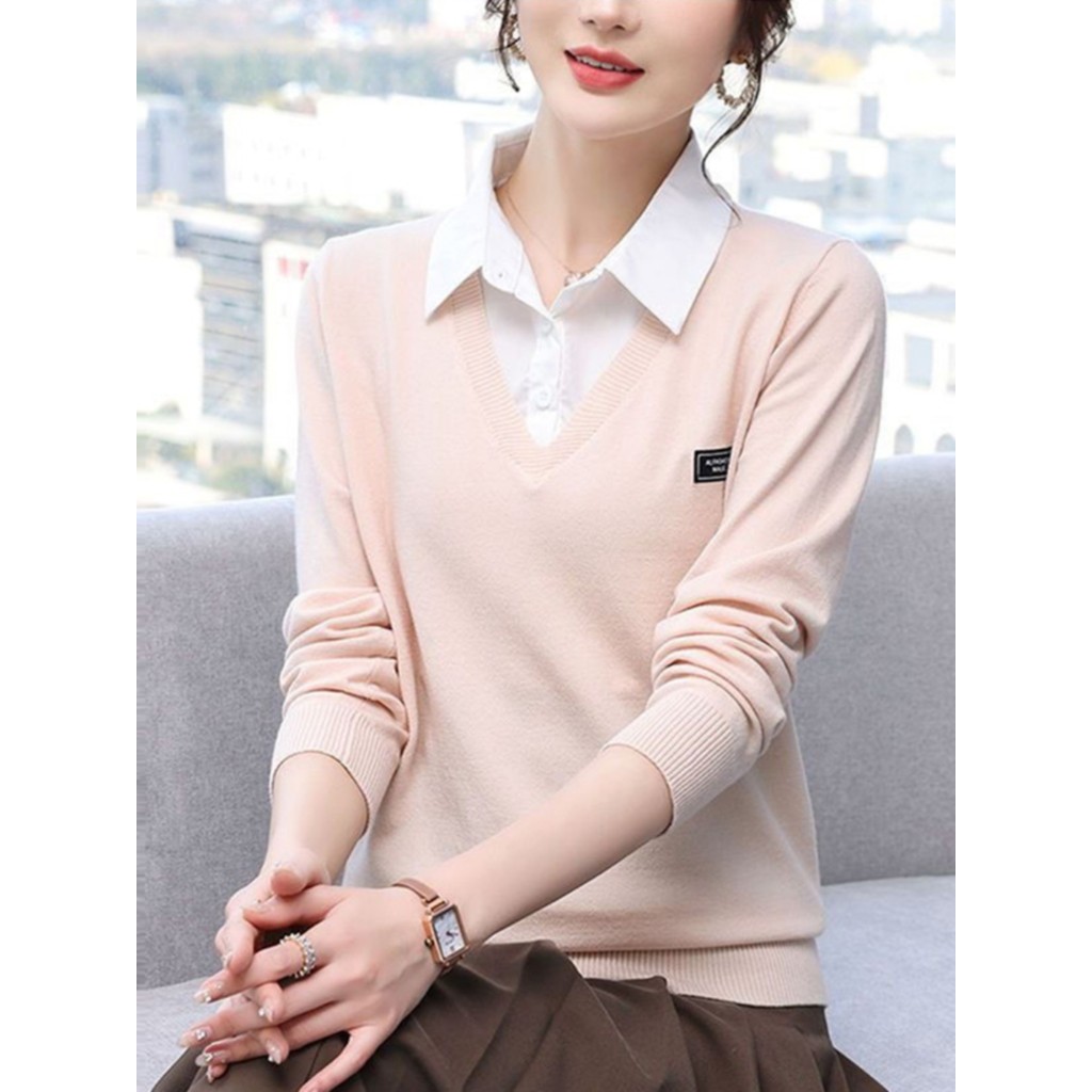 sculptor sweater sweater set สุภาพสตรีฤดูใบไม้ร่วงฤดูหนาวเวอร์ชั่นเกาหลีทุกการแข่งขันถักด้านบนปลอมสอ