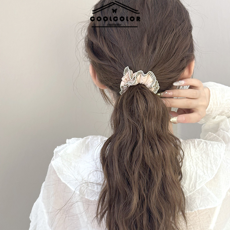 ในไทย✨ยางรัดผมลายสก็อต เชือกมัดผมหางม้า สไตล์เรโทร.COD - รูปที่ 2