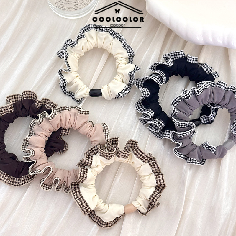 ในไทย✨ยางรัดผมลายสก็อต เชือกมัดผมหางม้า สไตล์เรโทร.COD - รูปที่ 4