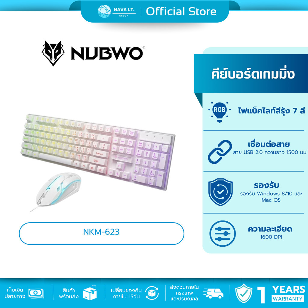 🛵มีส่งด่วน💨 NUBWO NKM-623 WHITE SAVITAR COMBO SET KEYBOARD+MOUSE รับประกัน 1 ปี