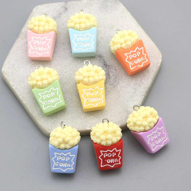 อุปกรณ์ประดิษฐ์เรซิ่นสามมิติ จำลองของเล่นอาหารแบบป๊อปคอร์น เพชรพวงกุญแจและตัวคล้องกระเป๋า