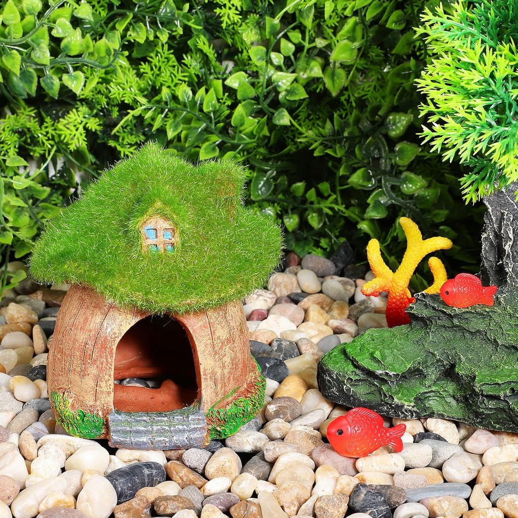 Happyyami พิพิธภัณฑ์สัตว์น้ําตกแต่ง House: ถ้ําถังปลา Betta Hideaway Hobbit House Shelter ถังปลา Cot