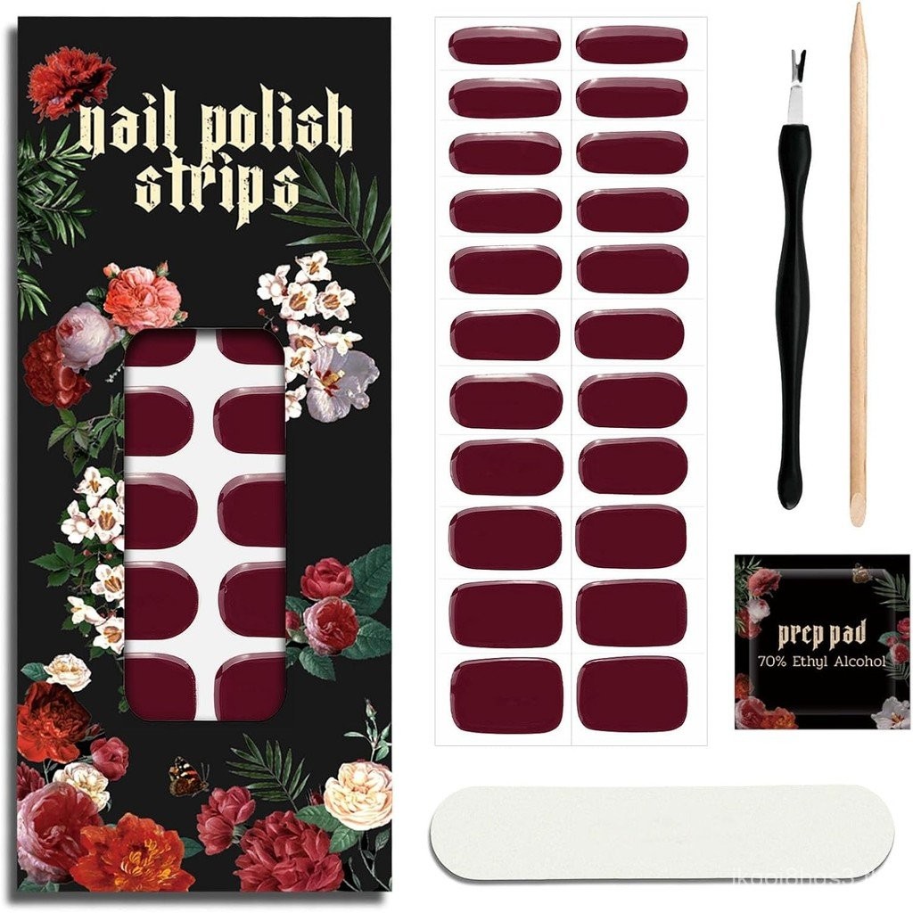 ยาทาเล็บแถบ - 22 ชิ้น Salon Quality Gel Nail Stickers - Long Lasting Wraps (Date Red)