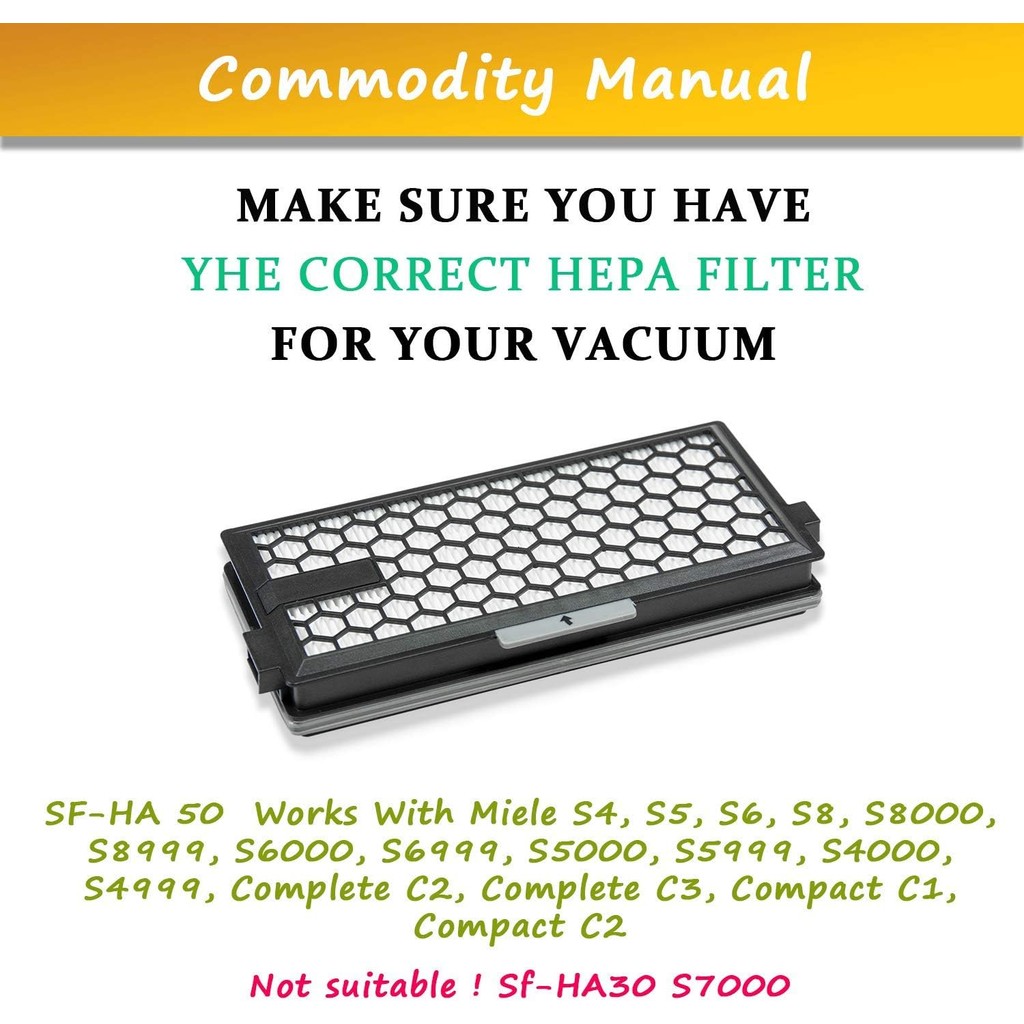 3 แพ็ค HEPA Airclean 50 กรองเปลี่ยนเข้ากันได้กับ Miele Active AirClean SF-AA 50 SF-HA 50 S4 S5 S6 S8