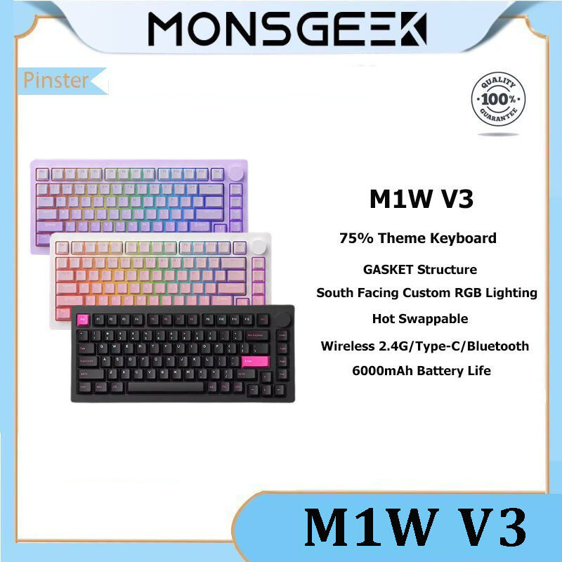 AKKO Monsgeek M1W V3 คีย์บอร์ดอลูมิเนียม 75% GASKET RGB Hot Swappable คีย์บอร์ดแบบกําหนดเองพร้อมลูกบ
