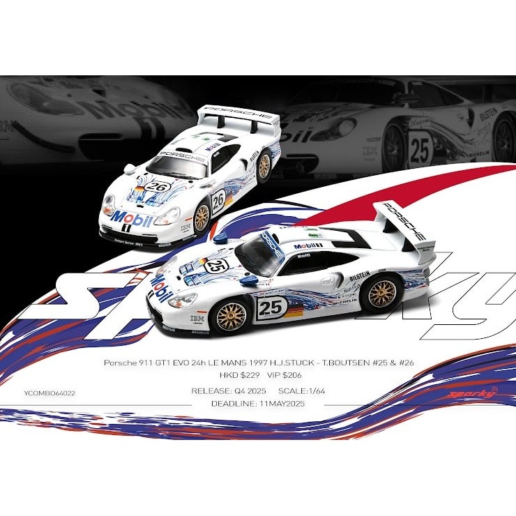 Sparky X Tiny 1/64 Porsche 911 GT1 EVO 24h LE MANS 1997 H.J.STUCK - T.BOUTSEN #25 & #26（Tiny Exclusive ）