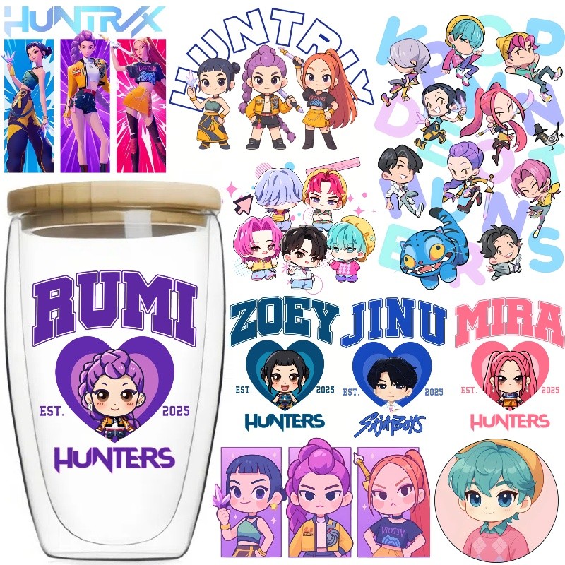 ใหม่ KPop Demon Hunters เย็นพิมพ์สติกเกอร์คริสตัลกาว UV Transfer สติกเกอร์แฟชั่น DIY ป้ายสติกเกอร์การ์ตูนสติกเกอร์ล้างทําความสะอาดได้