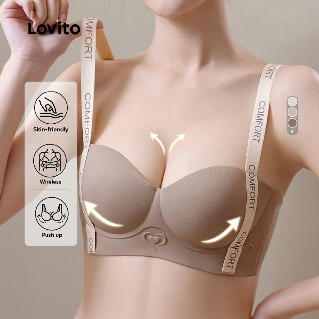 Lovito บราลีตเซ็กซี่ ไม่หล่น มีโฟม 3D คอมฟอร์ต สีแบบชุด เป็นมิตรกับผิว ไม่มีสายรัด เพิ่มขนาด สำหรับผู้หญิง LNE113133