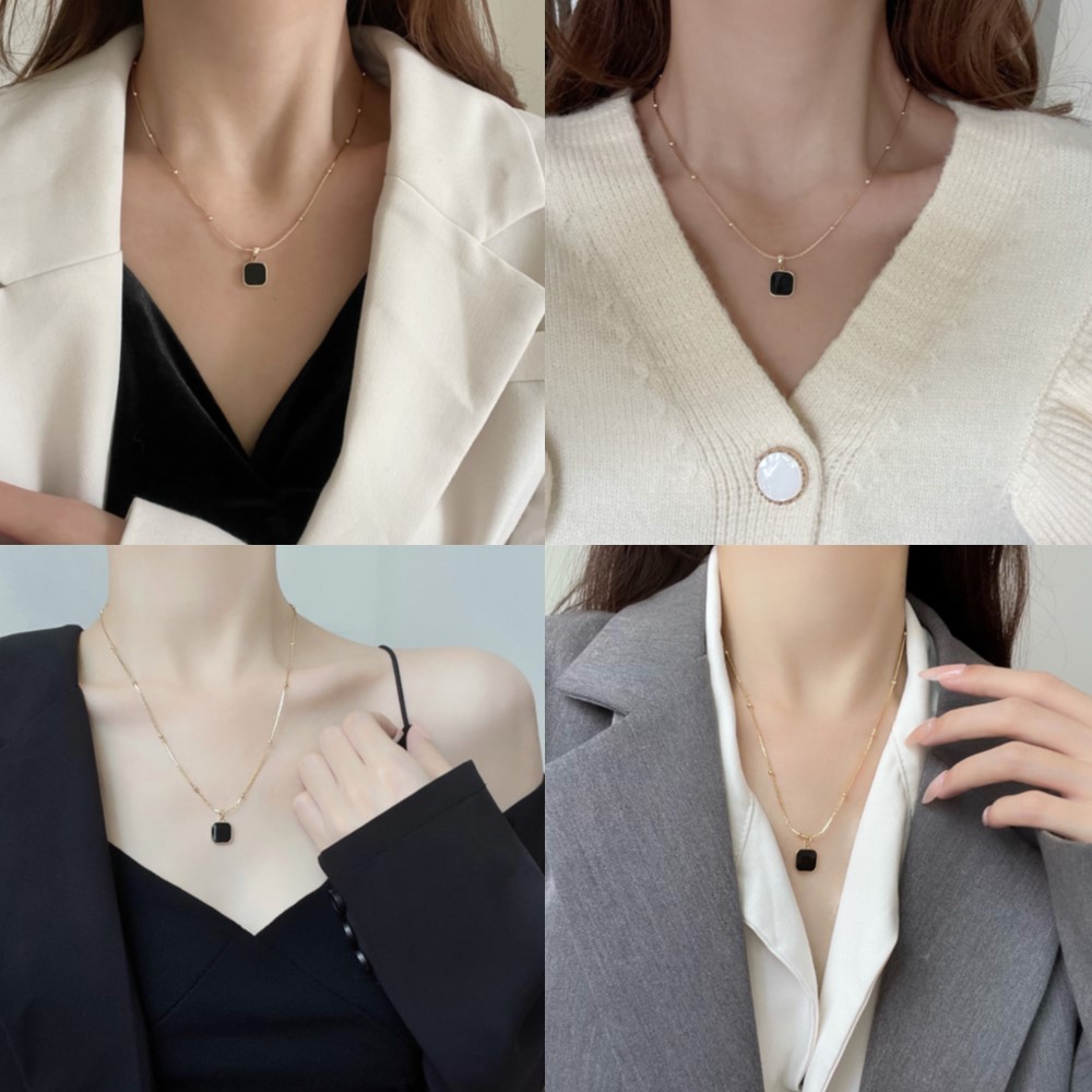สร้อยคอทรงสี่เหลี่ยมเรขาคณิตสไตล์มืดสีดําหรูหรา Niche Collar Chain Ins สไตล์ฮิปฮอป