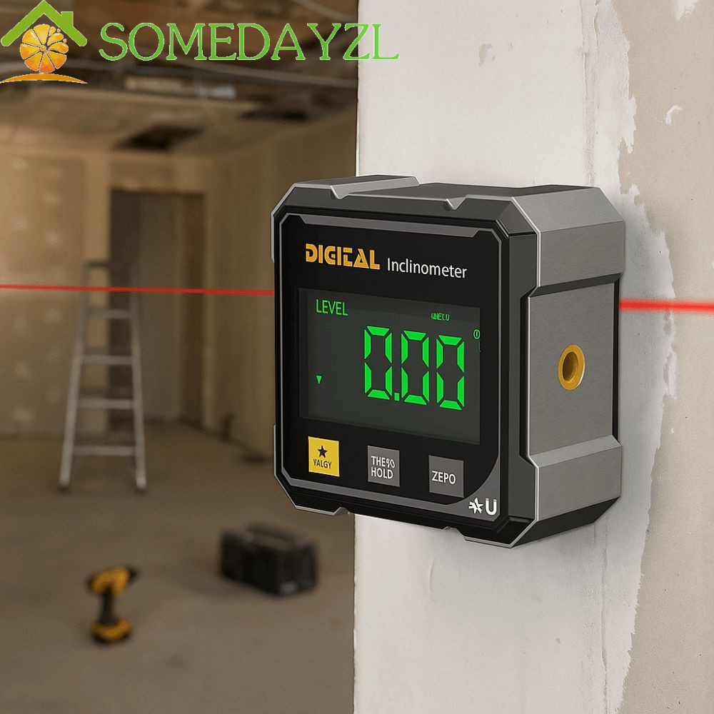 SOMEDAYZL จอแสดงผลวัดมุม,สี่ด้านดิจิตอลจอแสดงผลระดับเครื่องวัดมุม Inclinometer, แบบพกพา 360 องศาแม่เหล็กดูดวัดมุมที่แม่นยําเครื่องมืออิเล็กทรอนิกส์