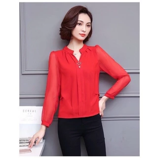 (พร้อมส่ง)เสื้อชีฟอง👚 ผ้าดี ใส่สบาย ใส่ออกงาน มีไซส์ใหญ่ เสื้อทำงานสาวอวบ