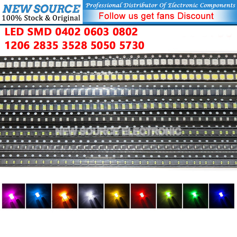[100 ชิ้น] LED 0402 0603 0802 1206 2835 3528 5050 5730 SMD แดง เขียว ฟ้า ขาว เหลือง Cool-white Warm-white Light Emitting Diode
