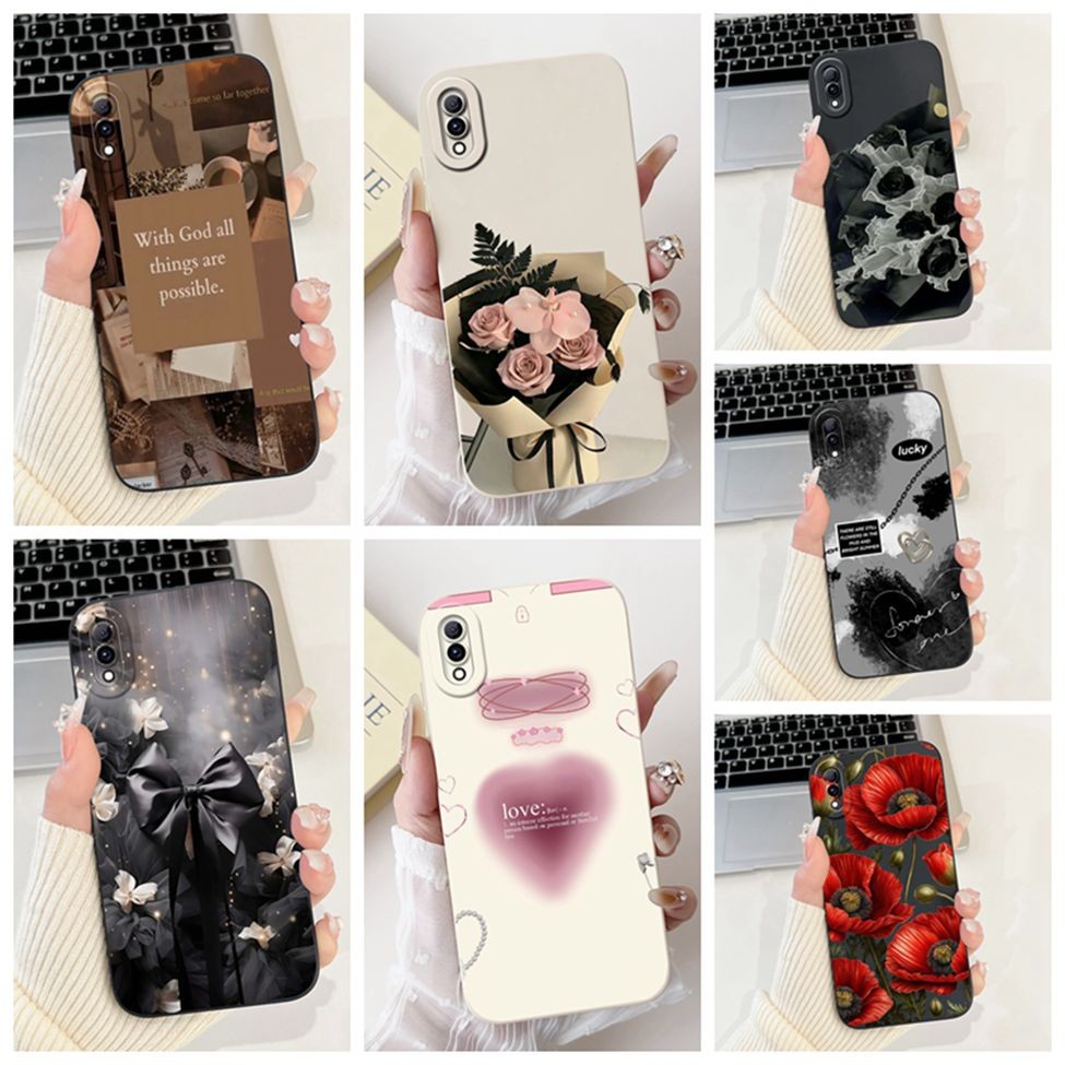 Vivo V1813A V1813T กรณี Vivo Y97 หรูหราแฟชั่นดอกไม้ Kawaii แมวน่ารักกันกระแทกเคสโทรศัพท์