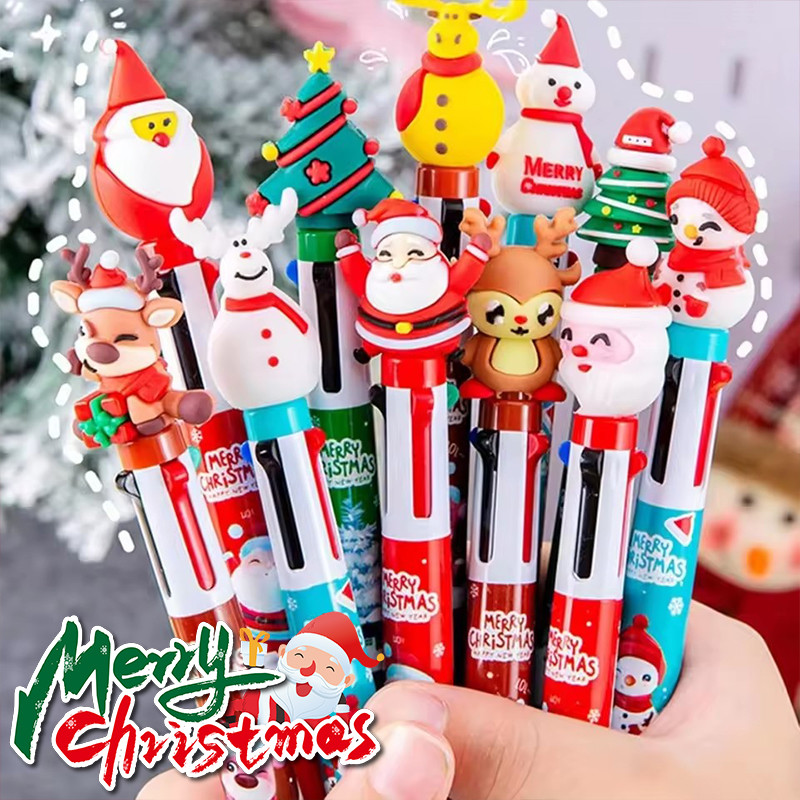 ปากกาเจลหลากสีคริสต์มาส - การออกแบบการ์ตูนแบบยืดหดได้ 4-in-1 - ของขวัญปาร์ตี้คริสต์มาสเทศกาลสํานักงานโรงเรียน