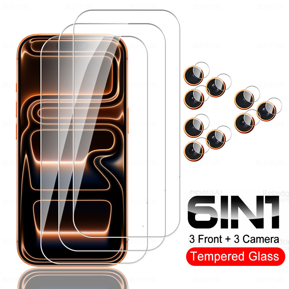 6in1 แก้วสําหรับ iPhone 17 Pro Max กระจกนิรภัย iPhoneAir iPhone17 17Pro Max ป้องกันหน้าจอเลนส์ Caner