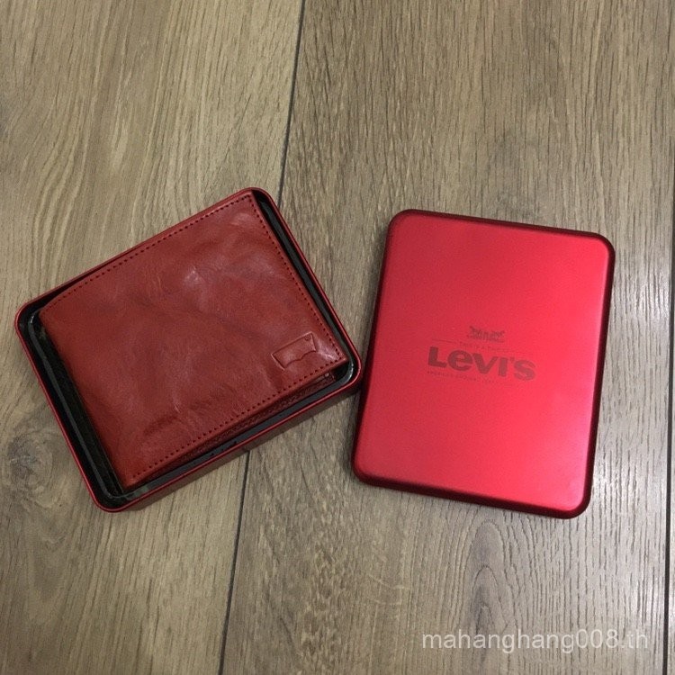 Levis Levis Levis Cowhide Wallet Card Holder Genuine Leather Short Wallet Tin Box Gift Box OYZY
