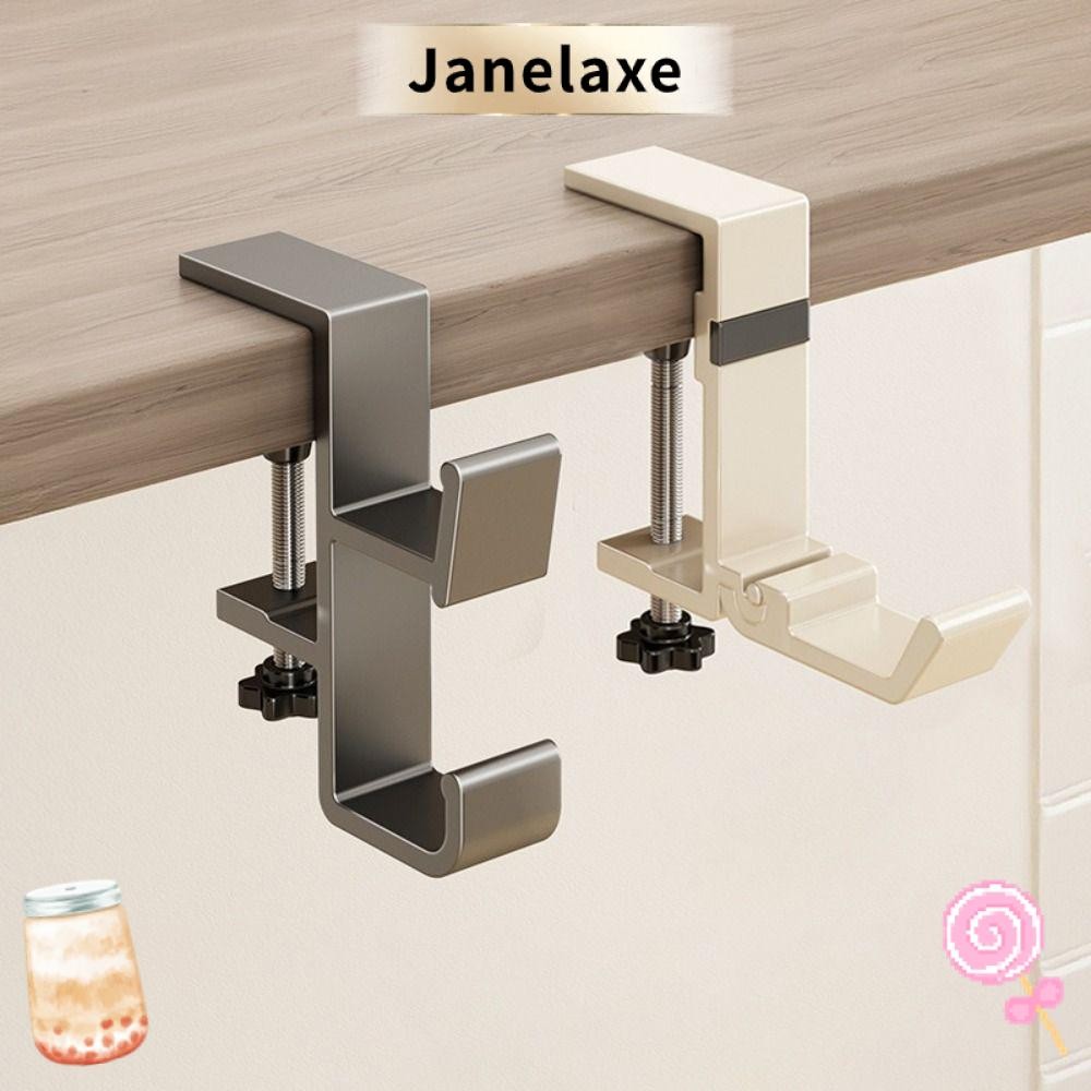 JANELAXE ที่วางข้างโต๊ะ, ตะขอแขวนกระเป๋าแบบแขวนแบบไม่ต้องเจาะแบบถอดได้, ชั้นวางกระเป๋าถืออลูมิเนียมอัลลอยด์แบบพกพาอเนกประสงค์