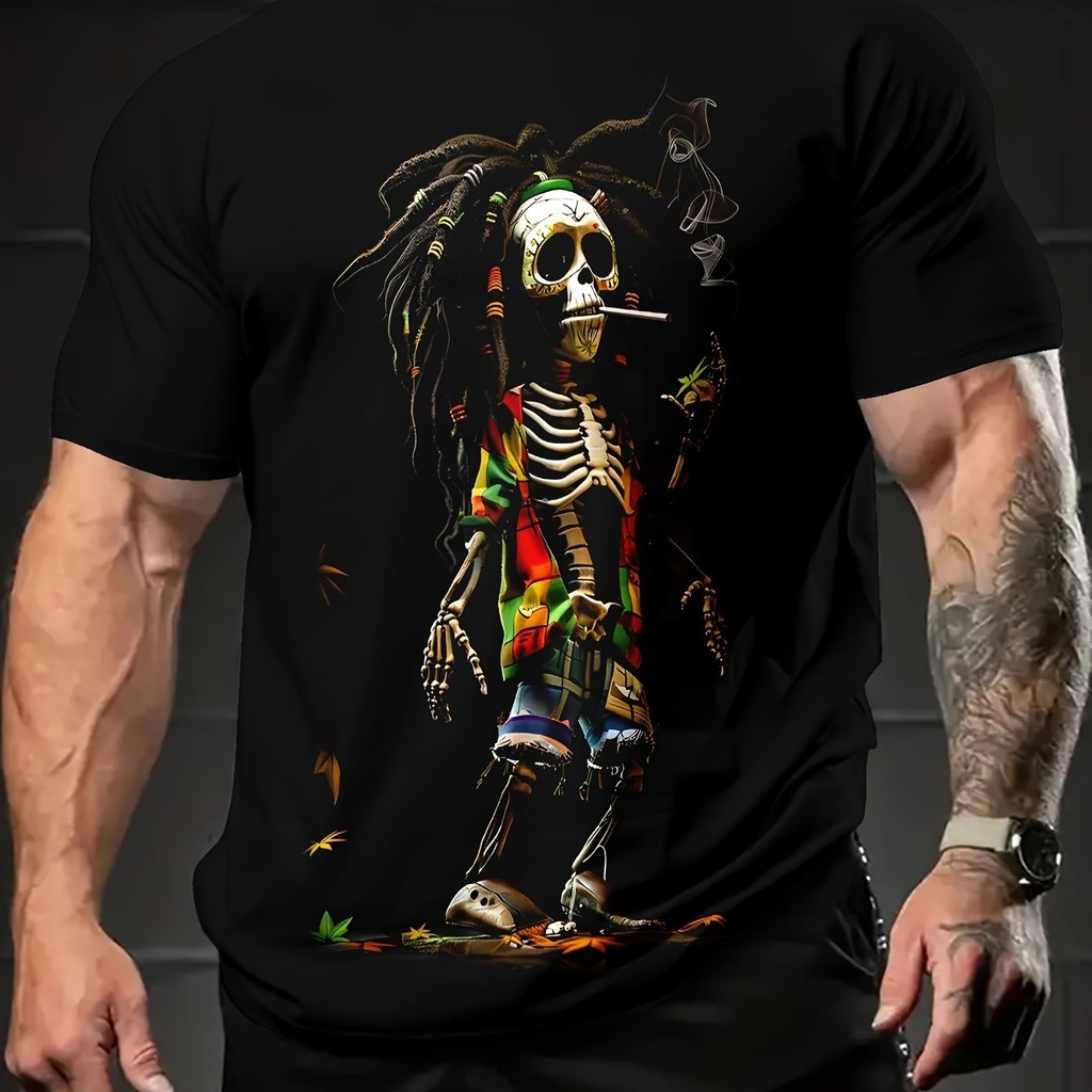 2025 NEW 2025Mens 3D Skull Print T-Shirt - Casual Crew Neck Short Sleevenew23 GC6I