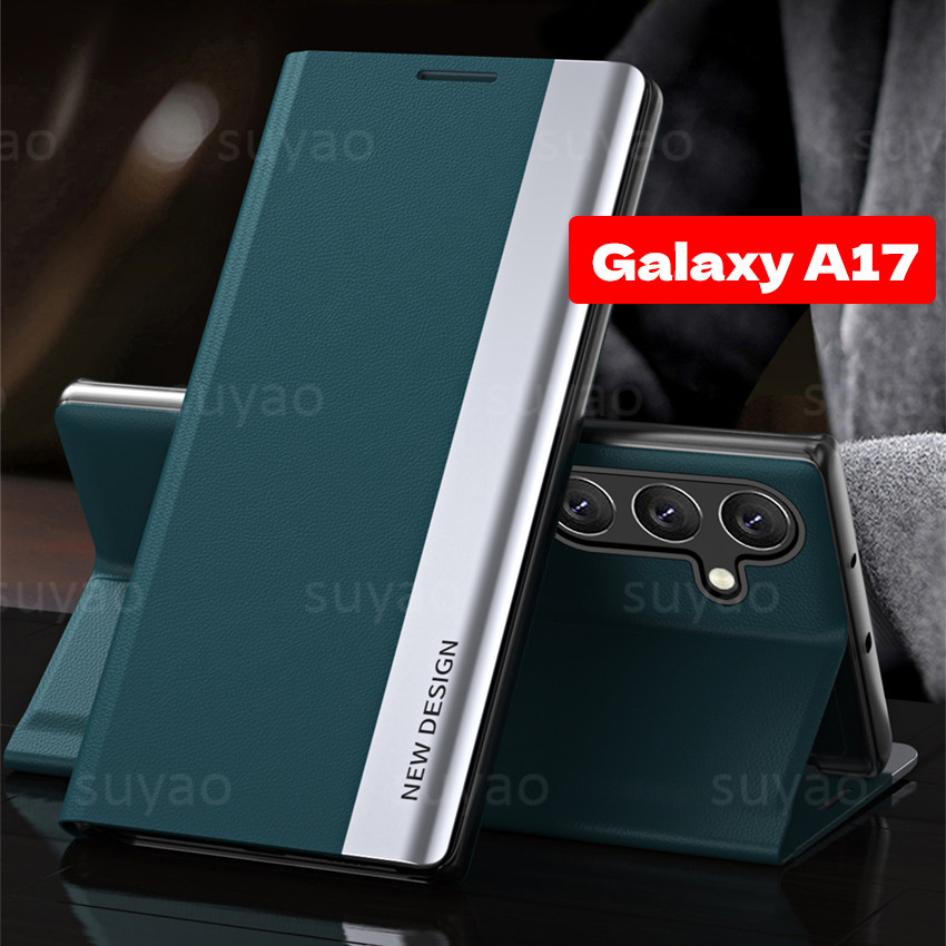สําหรับ Samsung Galaxy A17 5G 4G 2025 เคสโทรศัพท์หรูหราขาตั้งกระเป๋าหนังปลอก SamsungA17 A07 แม่เหล็กดึงดูดชุบพลิกวงเล็บกันกระแทกป้องกันปกหลัง
