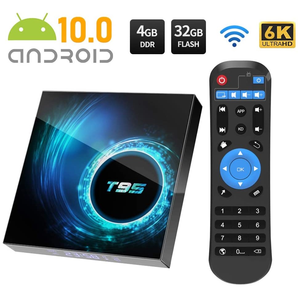 T95 กล่องสมาร์ททีวี Android 10 4k Quad Core Set-Top Box HD