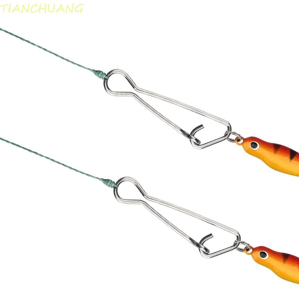 TIANCHUANG 100 ชิ้น Fishhook Line Lure Snap, สแตนเลสน้ําหนักเบาตกปลาเชื่อมต่อ Interlock Pin, ไม่ผิดรูปง่ายไม่ถอดตกปลาเรียบ Rolling Swivels แหวน
