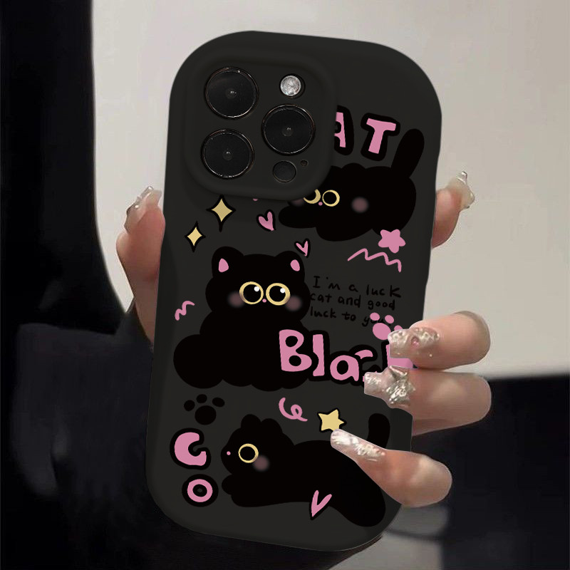 粉英文黑猫适用小米15Pro手机壳情侣15Pro潮流11创意12硅胶简约Powder English black cat for millet 15Pro hand20250917