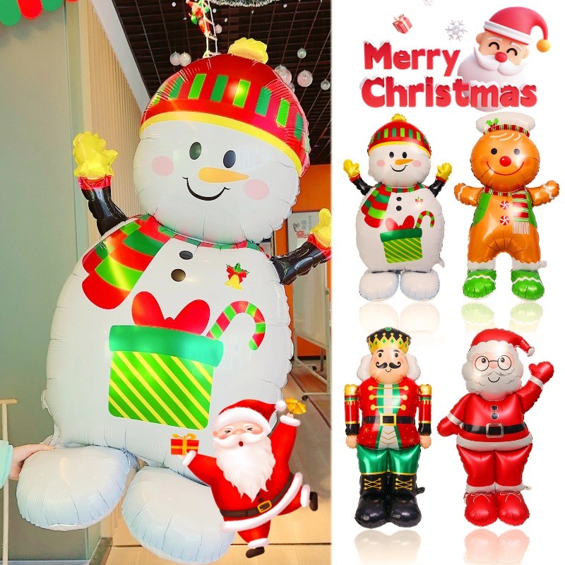 Chic Xmas Santa Reindeer Snowman บอลลูนขนมปังขิง - ลูกโป่งยืนคริสต์มาสที่มีเสน่ห์ - ตกแต่งของขวัญคุณภาพสูง