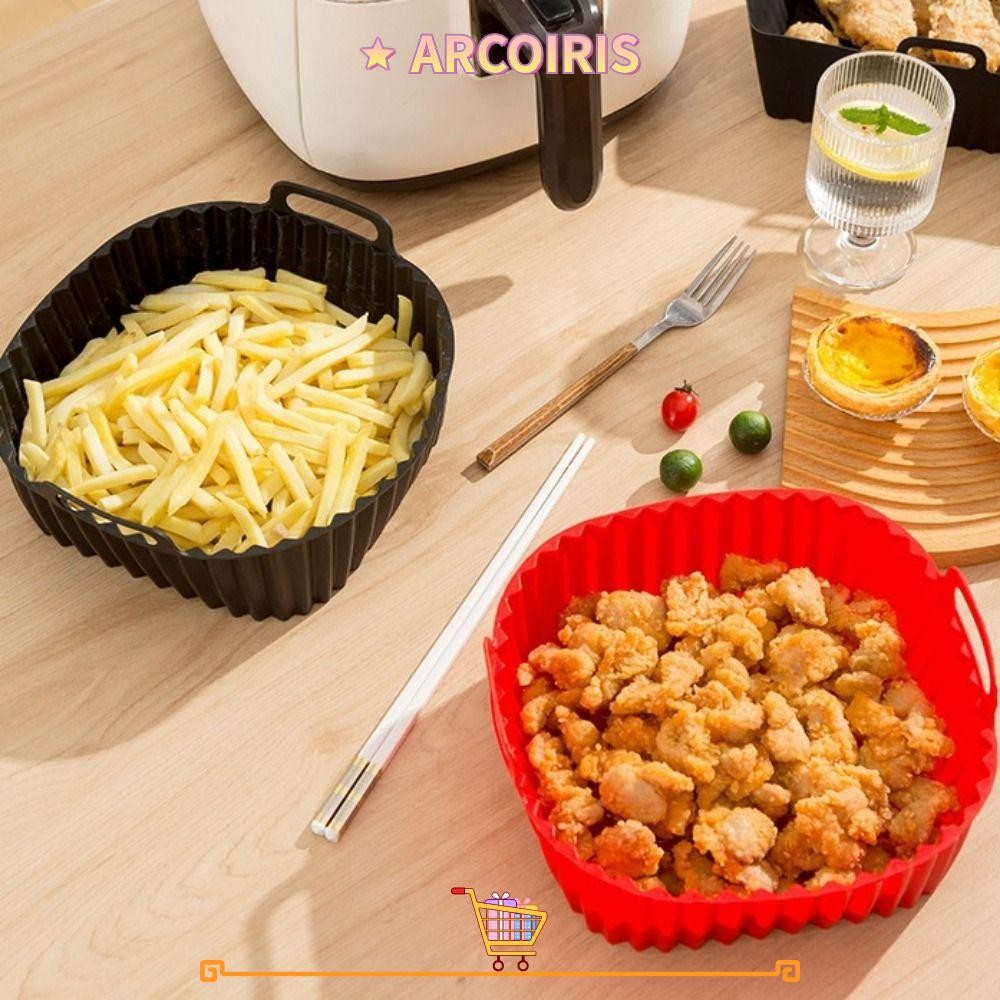 ARCOIRIS ซิลิโคน Air Fryer Liners สําหรับ 4-7 QT สีดําสีแดงเตาอบ Liner, Air Fryer อุปกรณ์เสริมพร้อมท