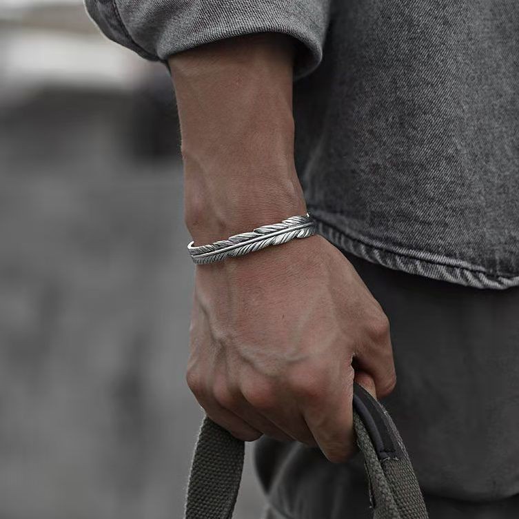 Sterling Silver Feather Bracelet by Takahashi Goro | Men’s Retro Fashion | Pure Silver