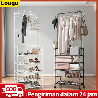 Loogu Rak Sepatu Dengan Roda Serbaguna Kapasitas Desain  Bisa Pasang Sepatu Gantungan Baju Topi
