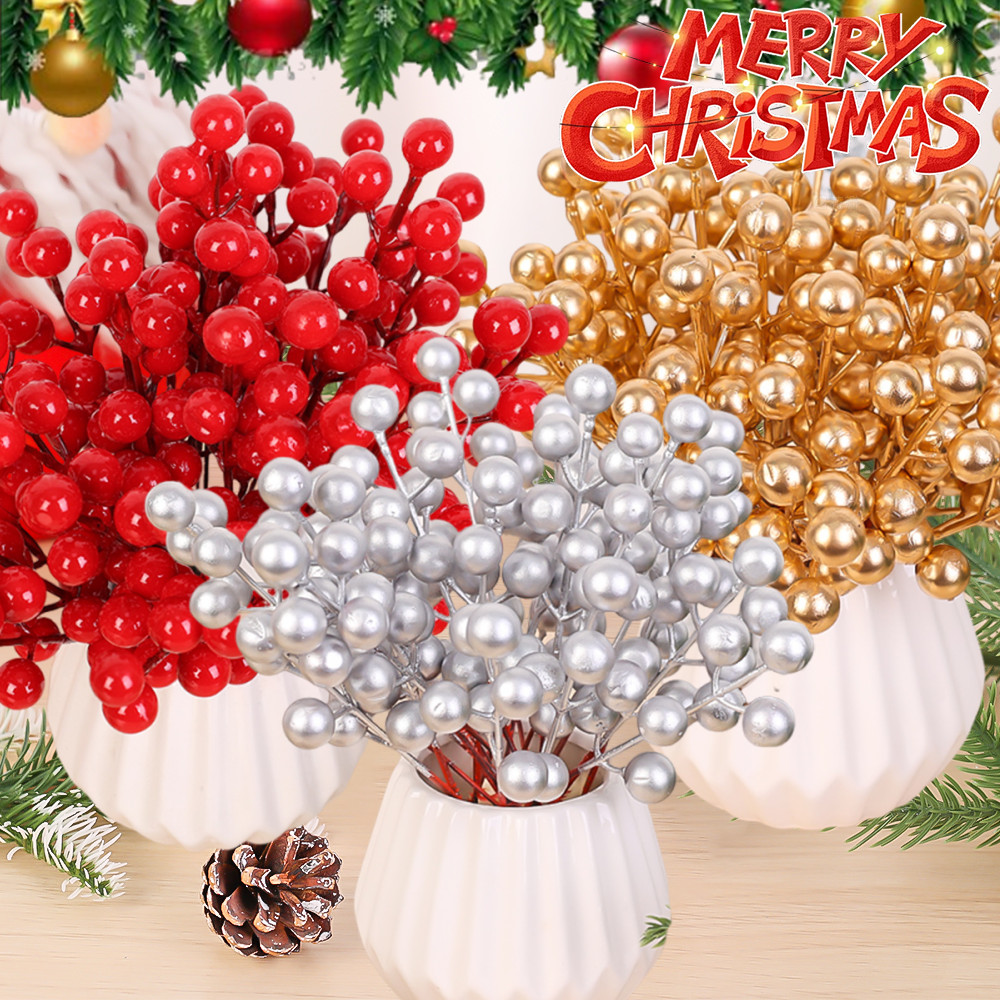 Christmas Berry Sprigs - ผลเบอร์รี่โฟมจําลองสูงบนสาขาพลาสติกสําหรับตกแต่งวันหยุด (10/50 แพ็ค) ﻿