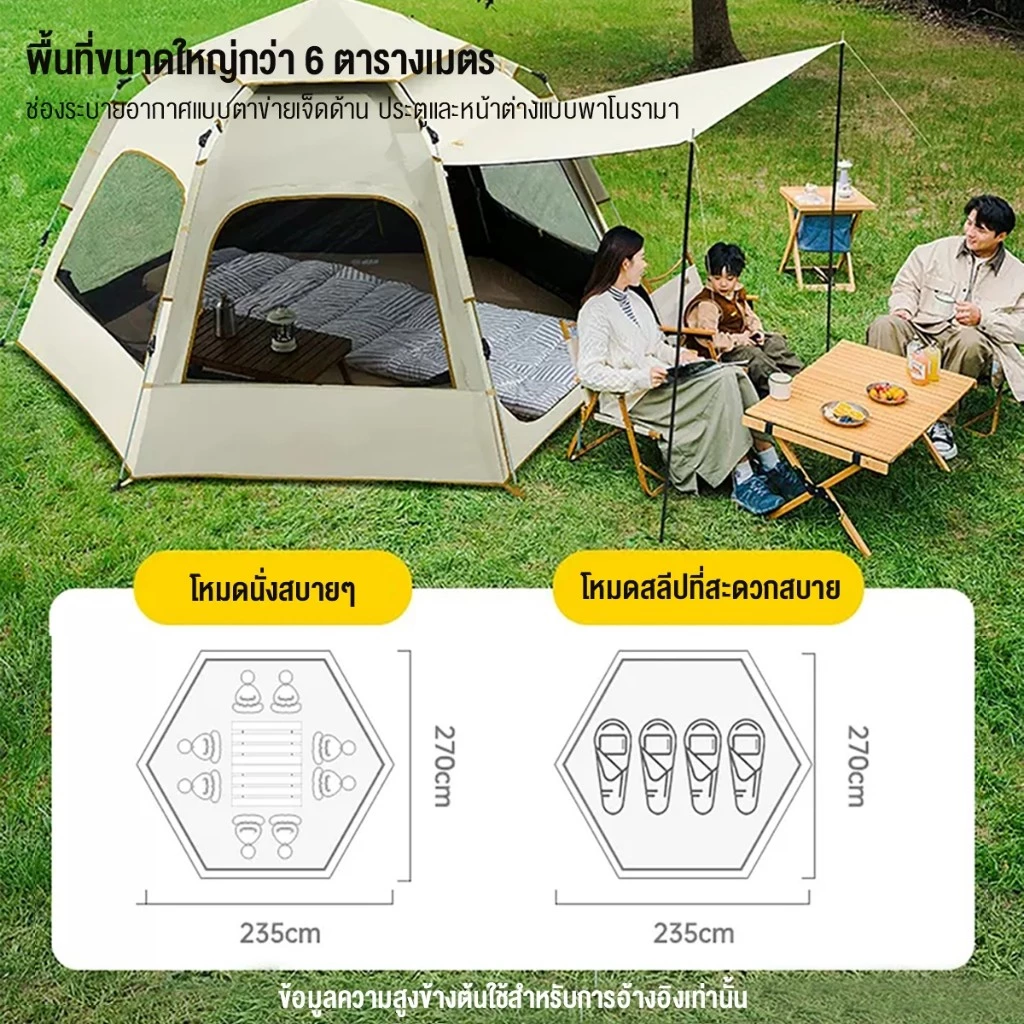 เต็นท์นอนแคมป์ปิ้ง 4-5 คน กันแดดกันน้ำ 2 ประตู thumbnail 3