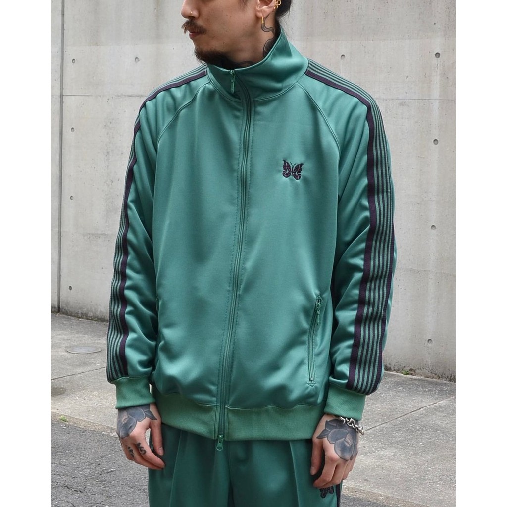 Needles track Light Green Embroidered Ribbon Campus Casual Loose Sports Jacket