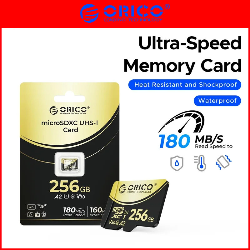 ORICO Micro SD การ์ด TF การ์ดหน่วยความจํา 512GB microSDXC สูงสุด 180 MB/s Full HD และ 4K UHD C10, U3