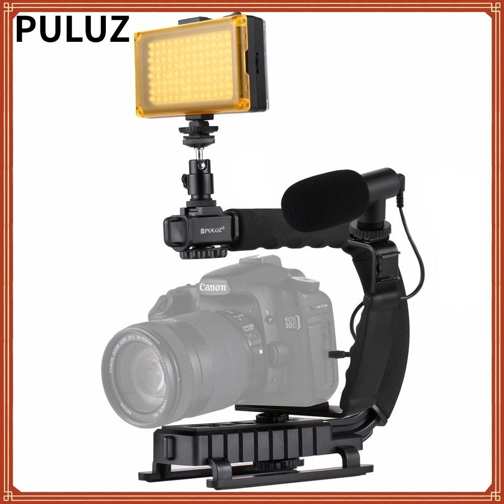 PULUZ DV Bracket Stabilizer ชุด U/C รูปร่างแบบพกพาวงเล็บ LED สตูดิโอ Light crophone ชุดสําหรับ Nikon