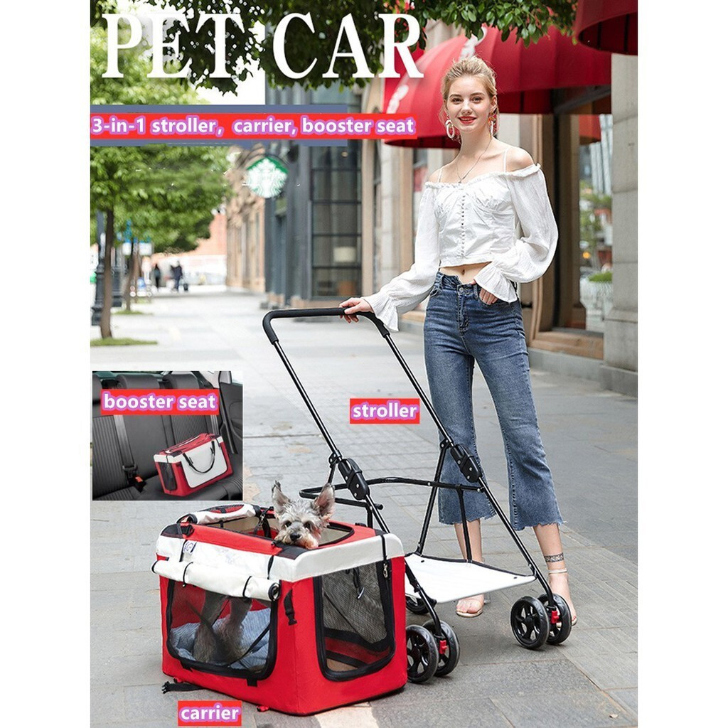 3in1 Pet Stroller Pet Carrier ที่นั่งเสริมรถยนต์สําหรับสุนัขและแมวสูงสุด 20kgHT99 EFJK