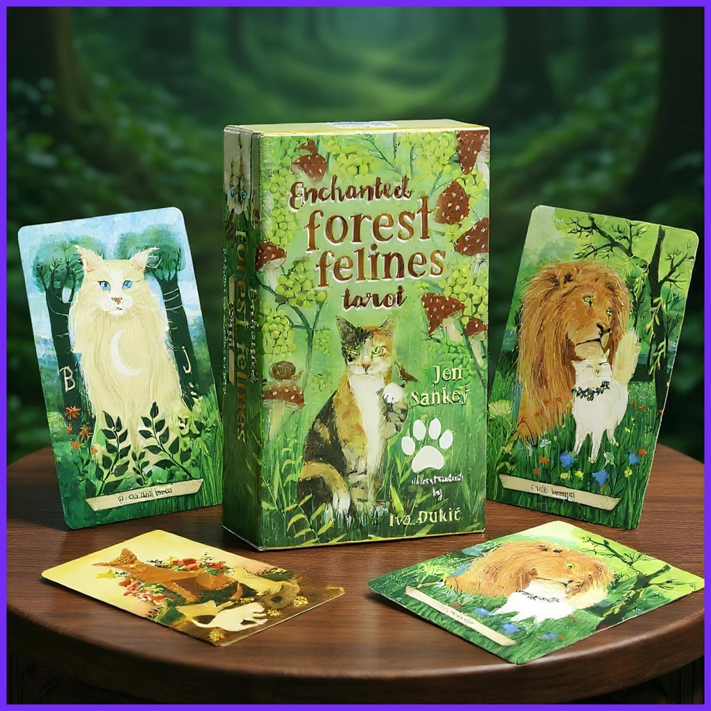 สําหรับ Enchanted Forest Felines ไพ่ทาโรต์ Tarot Fate Divination Tarot 78 ชิ้นความบันเทิง Oracle Dec