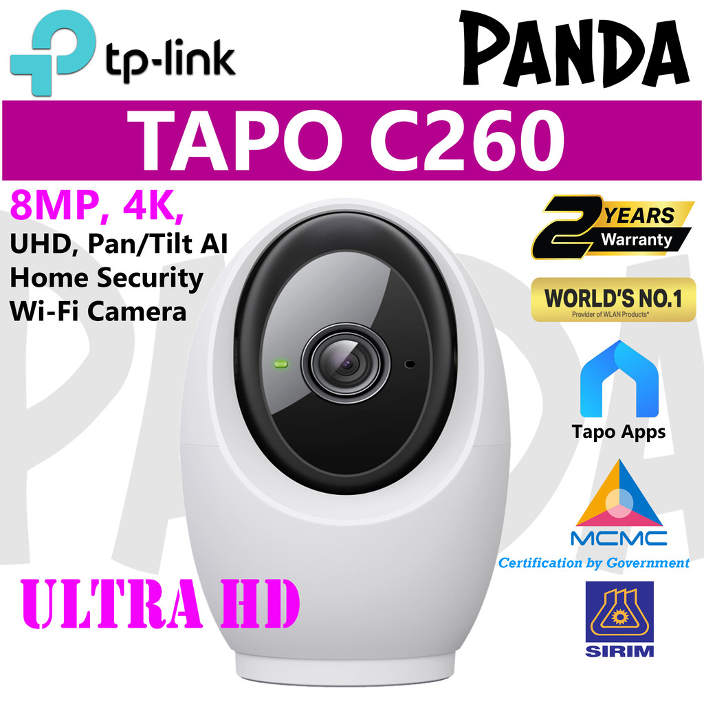 SIRIMTP-Link Tapo C260, 8MP, 4K, UHD, Pan/Tilt AI Home Security Wi-Fi Camera