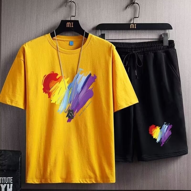 2025 NEW 2025 Waffle Short Sleeve T-Shirt and Shorts Set High-End Feel Men's Summer 2025 New Large S