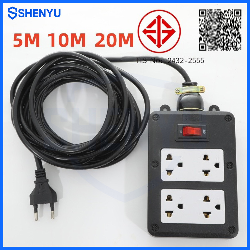 ปลั๊กพ่วง ปลั๊กสนาม 2x4 บล็อกยาง สาย VCT 2×4sq.mm รองรับไฟสูงสุด 3000W ยาว 5M,10M,15M,20M หุ้มยางต่อสายไฟ สายไฟหุ้มฉนวน