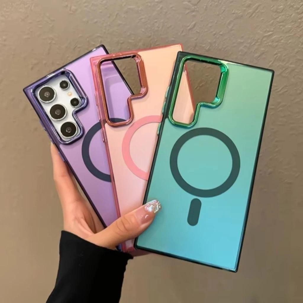 เข้ากันได้กับ Samsung S25 Ultra S24 S23 Ultra S24 plus S23 plus S23FE 5G เคสโทรศัพท์ชาร์จไร้สายกันกระแทกเคลือบไฟฟ้าฝ้า