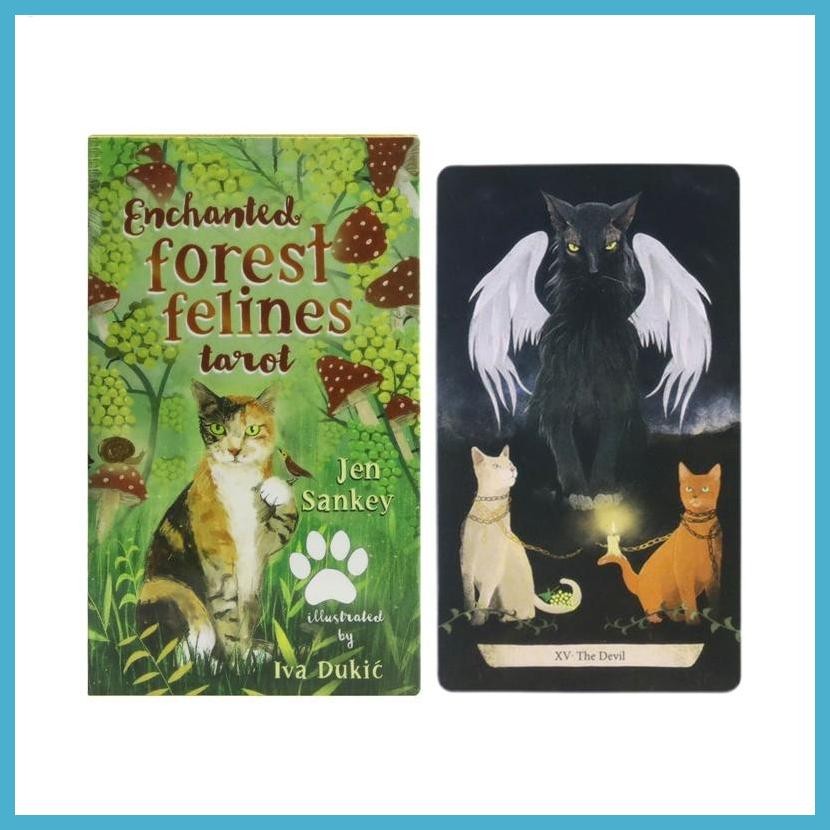 สําหรับ Enchanted Forest Felines Tarot เริ่มต้น Tarot Deck Fortune Telling เกมกระดาน 78 ชิ้นความบันเ
