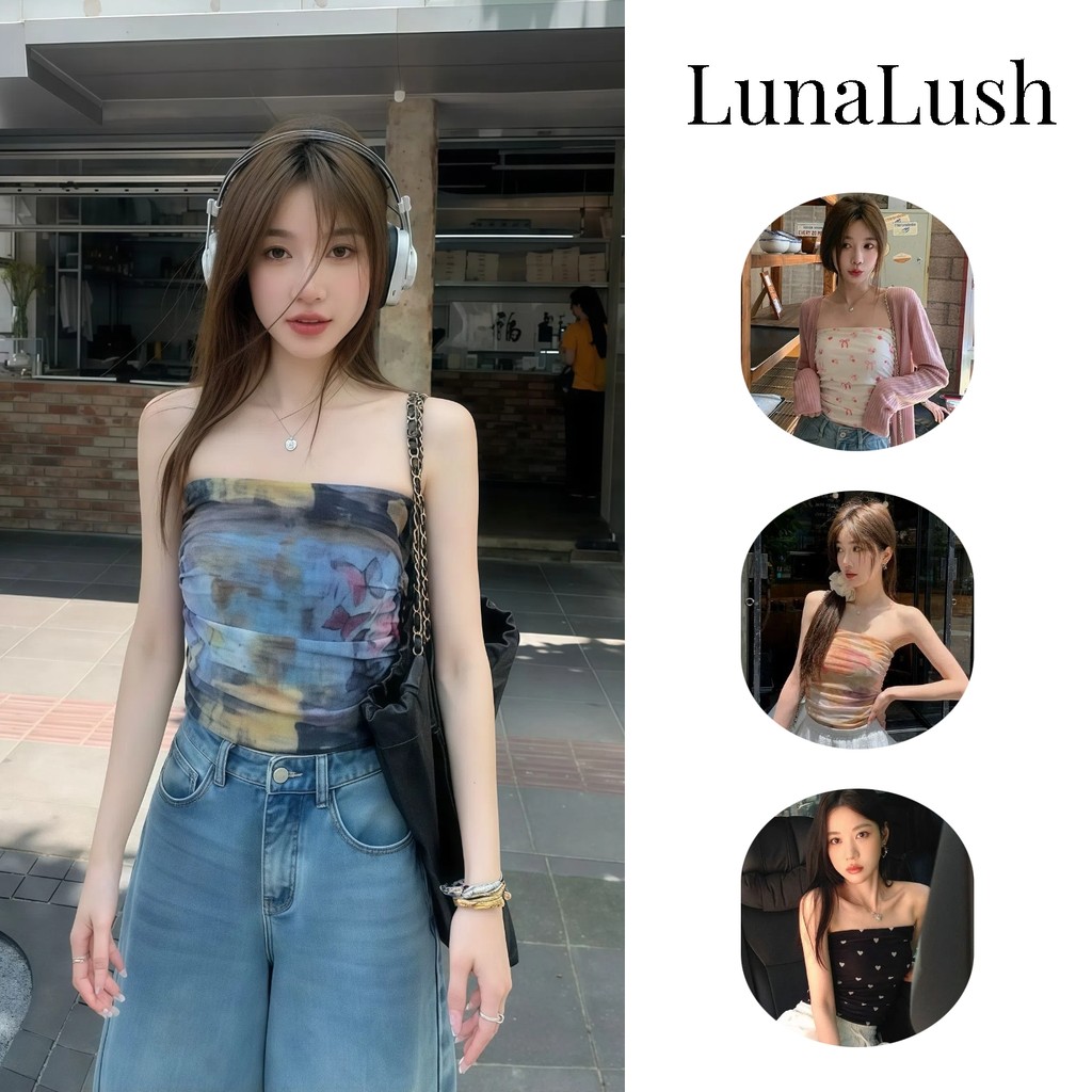 LunaLush✨เสื้อคุณภาพดี  เสื้อเกาะอก เสื้อครอปราคาถูก มีฟองน้ำ เซ็กซี่ แขนกุด"FY6892"