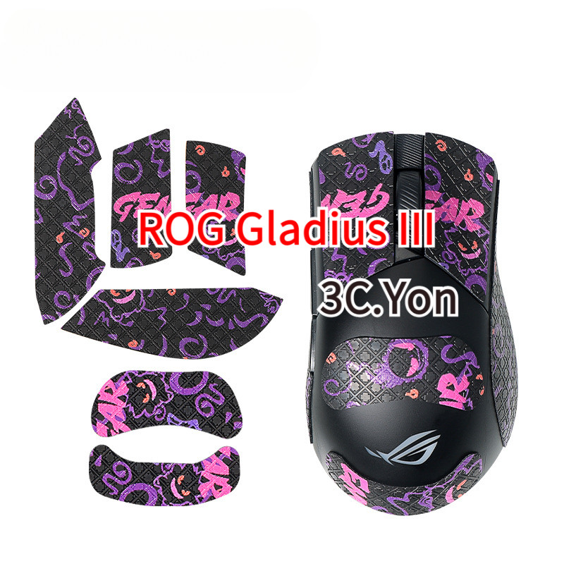 Mouse Grips ROG Gladius III เมาส์สําหรับเล่นเกมแบบมีสายไร้สายผิว Asus Anti-Slip ด้านข้างสติกเกอร์ยืดหยุ่นสติกเกอร์สีดํากันเหงื่อฟิล์มป้องกันปาล์ม Pads Anti-Scratch
