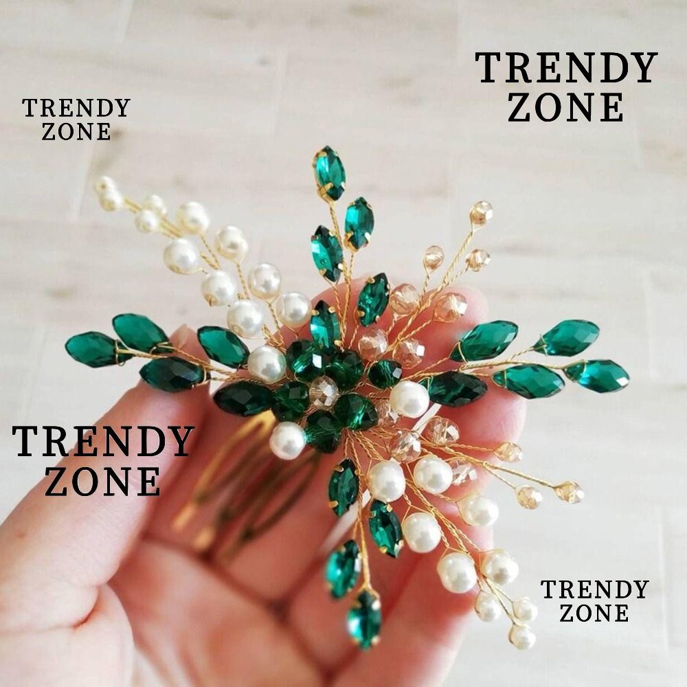 หวีผมคริสตัลสีเขียวพร้อมคลิปTiara สำหรับเจ้าสาว